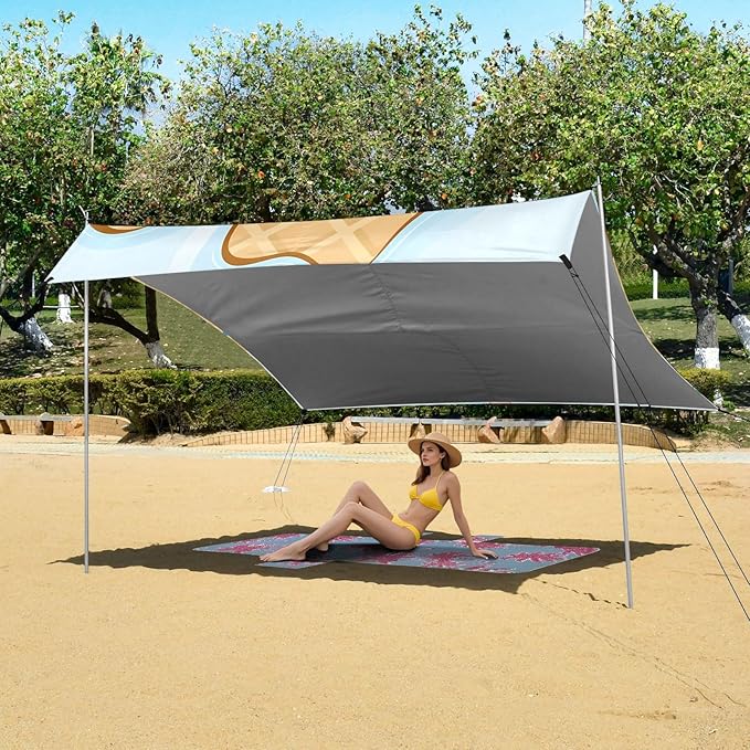 ALAZA Blue Ice Cream Sprinkles Waffle Beach Tent Sun Shelter Portable Canopy Sunshade for Outdoor Camping Picnics Backyard Fun 10x9 ft