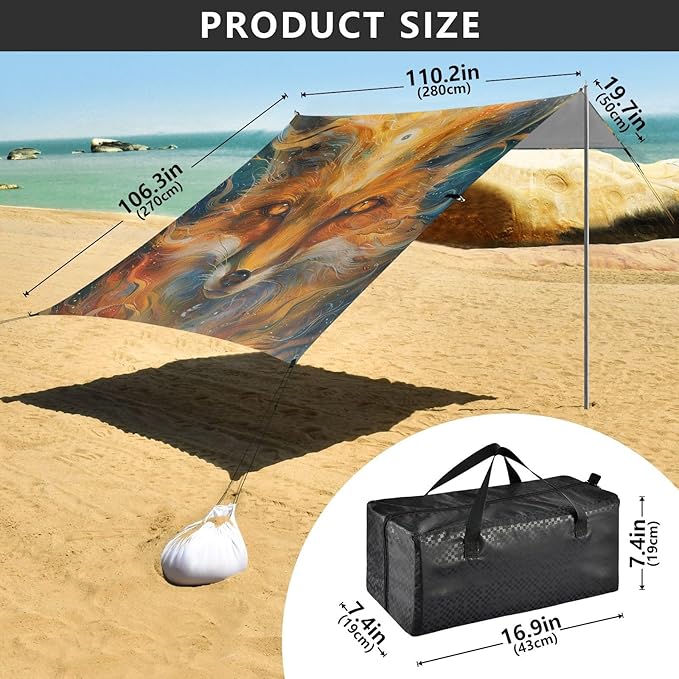 ALAZA Fox Face Beach Tent Sun Shelter Portable Canopy Sunshade for Outdoor Camping Picnics Backyard Fun 10x9 ft