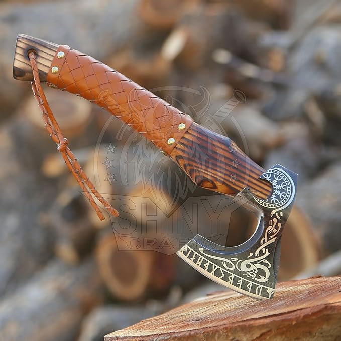 SHINY CRAFTS®- Custom Viking Hatchet – Rustic Gift for Men Handmade Axe for Camping Groomsmen Retirement or Outdoor Enthusiasts (SCA-06)