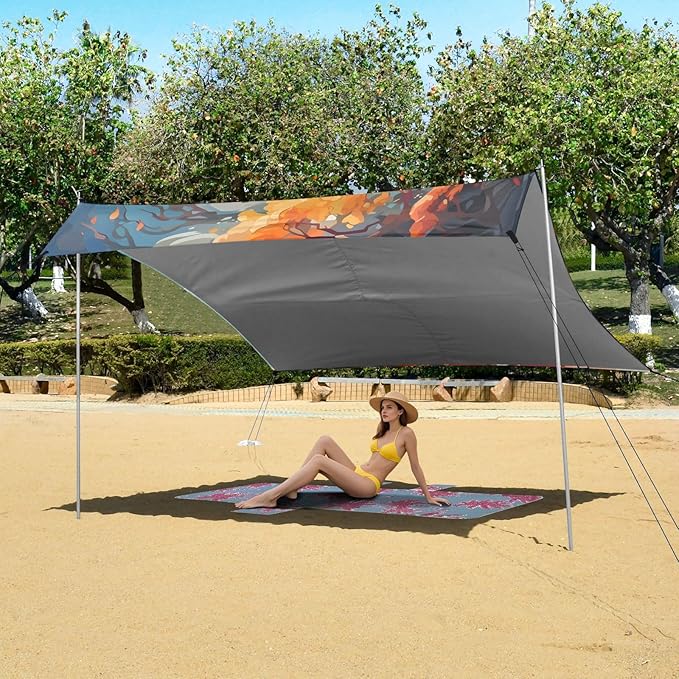 ALAZA Elephant in Forest Beach Tent Sun Shelter UPF50+ Protection Beach Shade Canopy w/ 4 Sandbags for Outdoor Camping Fishing Backyard Fun Picnic 10x9 ft