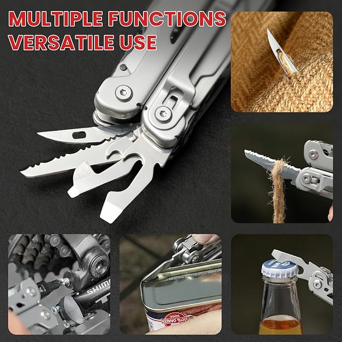 Multitool 29-in-1 Stainless Steel Multi Tool Pliers with Screwdriver Sleeve Damascus Pocket Knife Nylon Sheath for Survival Camping Hunting and Hiking