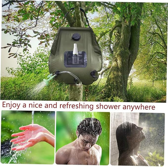 SUPVOX Portable Solar Shower Bag Nozzle for Outdoor Camping and Hiking Easy Use Outdoor Water Storage Olive Green