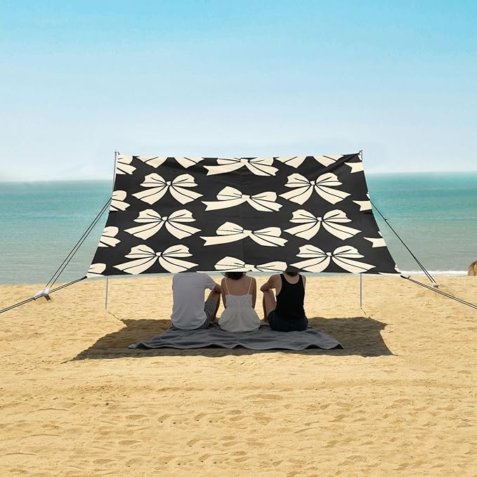 ALAZA White Bow Pattern Beach Tent Sun Shelter Portable Canopy Sunshade for Outdoor Camping Picnics Backyard Fun 10x9 ft