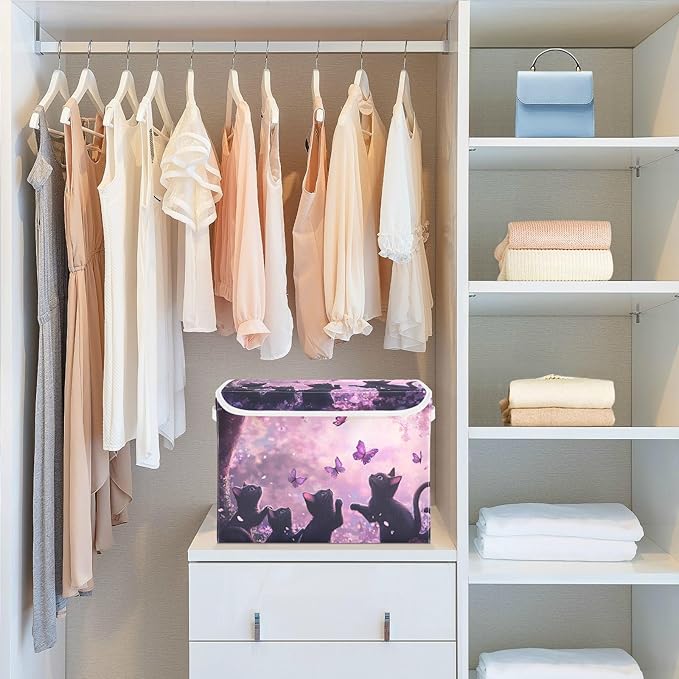 Collapsible Storage Bins with Lids Decorative Fabric Storage Cubes Closet Organizer and Storage Basket Boxes Containers for Clothes Box Chest Nursery Folding Rectangle Cat1