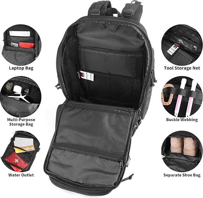 Tactical Backpack 35L Military Molle Pack 900D Waterproof Assault Rucksack Large Capacity Outdoor Hiking Camping Trekking Bag for Travel Hunting Survival and Adventure