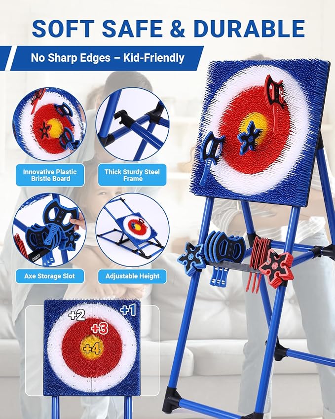 Axe Throwing Game for Backyard - 8 Throwing Axes Set - Deluxe Foldable Plastic Axe Throwing Target Game for Adults Kids Outdoor Games Carnival Games