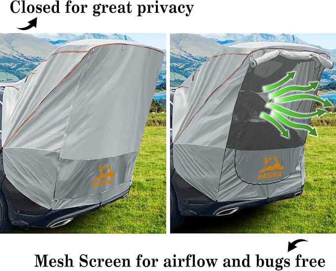 Poles Included Tailgate Shade Awning Tent for Car Camping Road Trip Essentials Small to Midsize SUV Waterproof 3000MM UPF 50+Grey (Small)