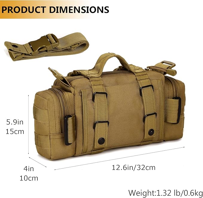 Protector Plus Tactical Fanny Pack Military Assault Waist Bag Hip Belt MOLLE Sling Army Lumbar Gear Pouch EDC Camera Handlebar Range Bags (Patch Included)