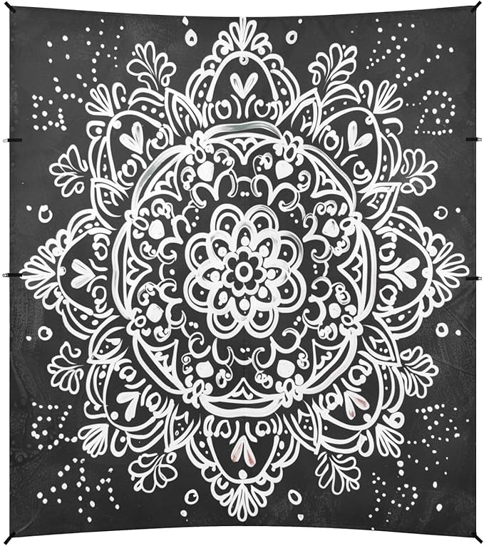ALAZA White Graffiti Mandala Beach Tent Sun Shelter UPF50+ Protection Beach Shade Canopy w/ 4 Sandbags for Outdoor Camping Fishing Backyard Fun Picnic 10x9 ft