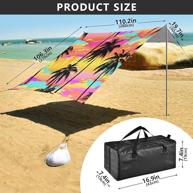 Beach Canopy with Windproof Ropes &amp Sandbags Beach Tent Sun Shade Sun Shelter for Camping Trips Fishing Backyard Fun or Picnics Palm Tree