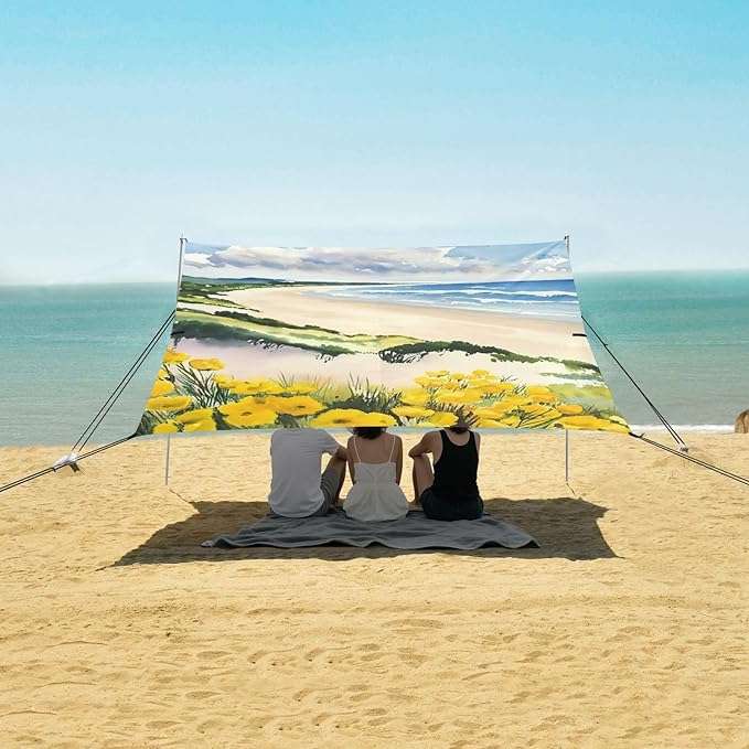 Beach Canopy with Windproof Ropes &amp Sandbags Beach Tent Sun Shade Sun Shelter for Camping Trips Fishing Backyard Fun or Picnics Beach