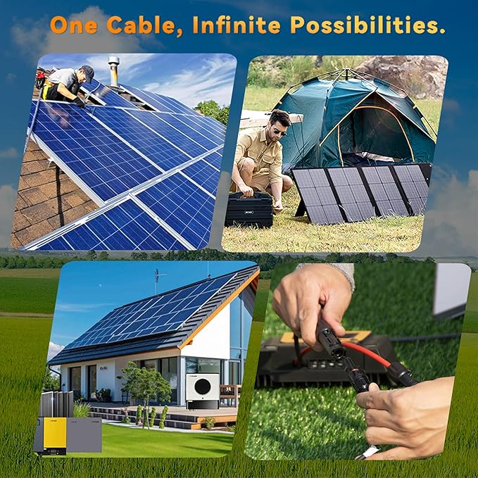Solar Extension Cable 10AWG 6mm² 150FT PV Wire 10Gauge Adaptor Panels Cables with Female &amp Male IP68 Waterproof Connectors for Outdoors Marine RV Photovoltaic (Black&amp Red)