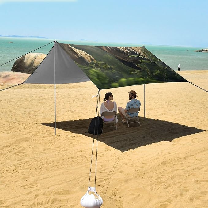 ALAZA Dinosaurs in The Forest 3D Render Illustration Beach Tent Sun Shelter Portable Canopy Sunshade for Outdoor Camping Picnics Backyard Fun 10x9 ft