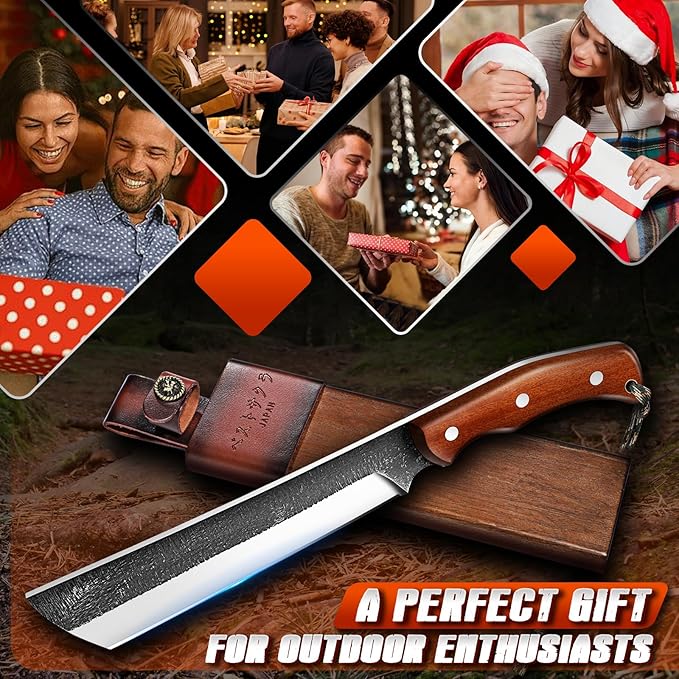 Purple Dragon Japanese Machete Knife for Cutting Trees Heavy Duty Full Tang Survival Machete with Wooden Sheath for Gardening Camping Bushcraft &amp Yard Work Gifts for Outdoor Men Women