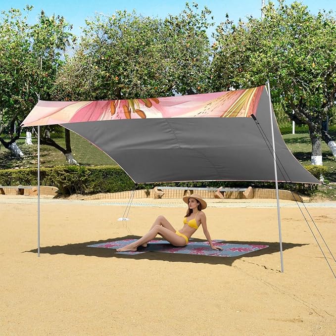 ALAZA Pink Golden Lily Beach Tent Sun Shelter Portable Canopy Sunshade for Outdoor Camping Picnics Backyard Fun 10x9 ft