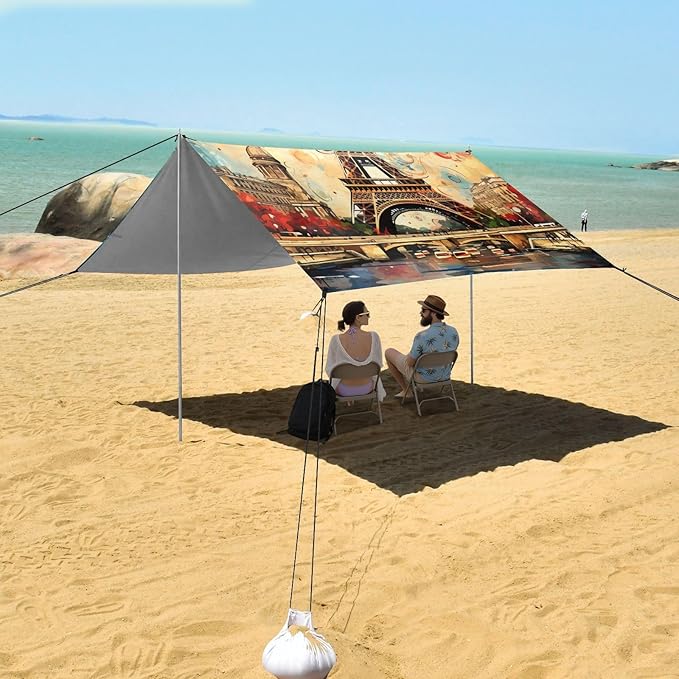 ALAZA Eiffel Tower Big Ben Famous Landmarks of Europe Beach Tent Sun Shelter Portable Canopy Sunshade for Outdoor Camping Picnics Backyard Fun 10x9 ft
