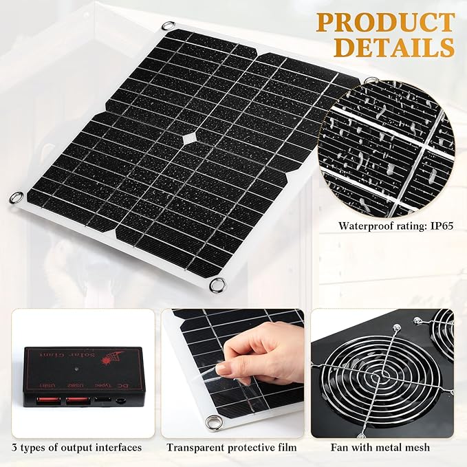 Rossesay 2 Set Solar Panel Fan Kit with 4 Fans 12w USB Weatherproof Solar Exhaust Fan Outdoor Solar Greenhouse Fan Portable Chicken Coop Fan Metal Shell for Sheds Attic Pet Houses Window Exhaust