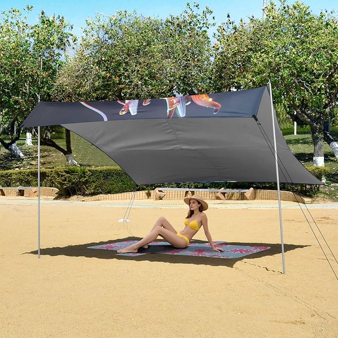 ALAZA Rainbow Chinese Dragon Beach Tent Sun Shelter UPF50+ Protection Beach Shade Canopy w/ 4 Sandbags for Outdoor Camping Fishing Backyard Fun Picnic 10x9 ft