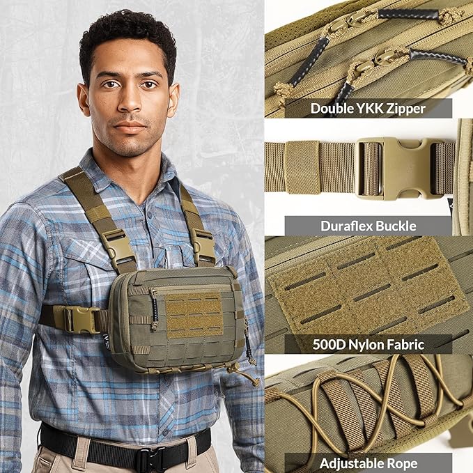 Tactical Chest Pack EDC Chest Bag 2L Utility Molle Chest Rig Pouch with CCW Compartment Adjustable Strap Outdoor