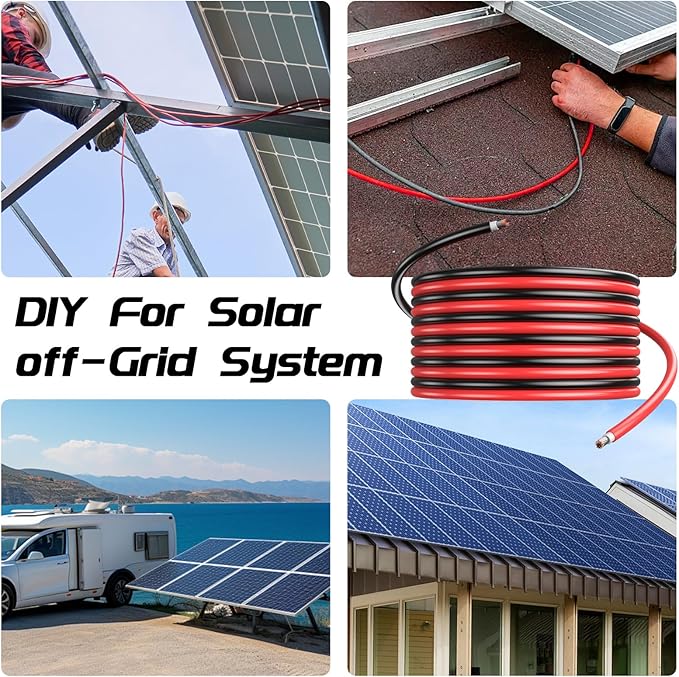 10AWG(6mm²) 100FT Solar Panel Extension Wire with Four Pairs Waterproof Male &amp Female Connectors with Solar Connector Caps Solar Extension Cable for RV Home Boat Car