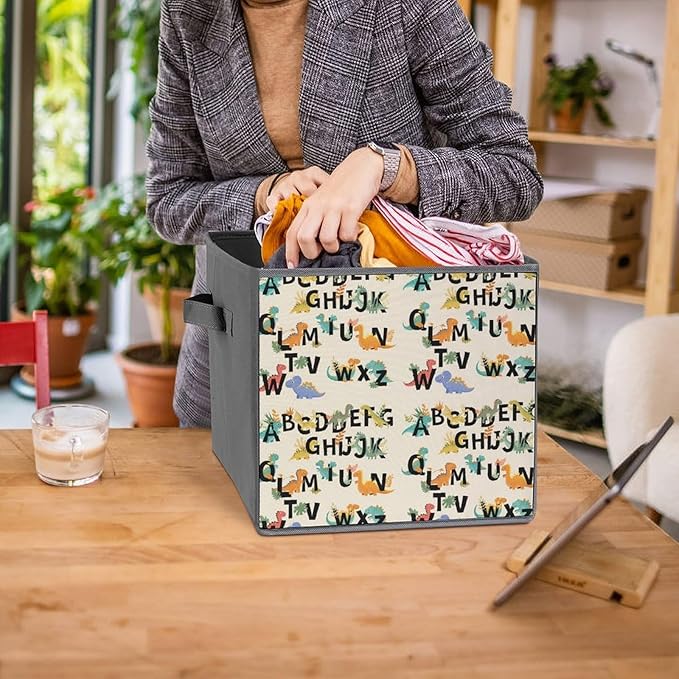 Fabric Cube Storage Bins with Handles Dinosaur Foldable Collapsible Organizer for Shelving Units Decorative Box for Living Room &amp Bedroom Decor