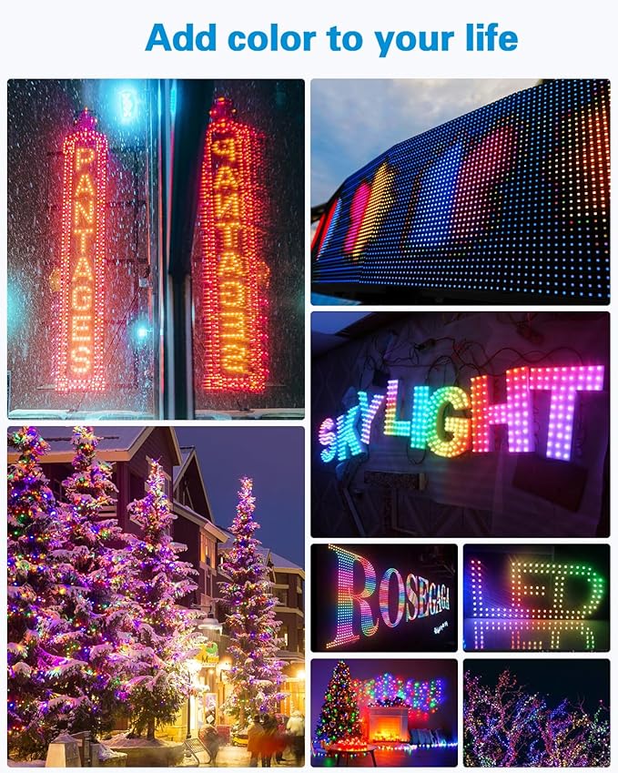 ALITOVE 12V WS2811 Pixel Lights xConnect Ends 328FT 500LEDs 12mm Diffused Digital Addressable RGB IC LED String Lights Programmable Outdoor Halloween Christmas Lights Waterproof IP68(8inch Spacing)