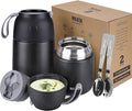 MAXSO 2 Pack Soup Thermo for Hot &amp Cold Food for Kids Adults Vacuum Insulated Food Jar Thermal Lunch Containers Travel Food Flask with Spoon (24 oz17 oz) (Black)