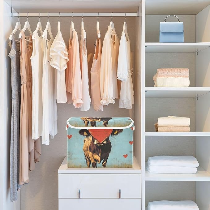 AIXIWAWA Lidded Storage Cube (Cattle Heart) Fabric Foldable Closet Bins with Flip Lid and Handles Organizer Basket Container 16.5 x 12.6 x 11.8 IN