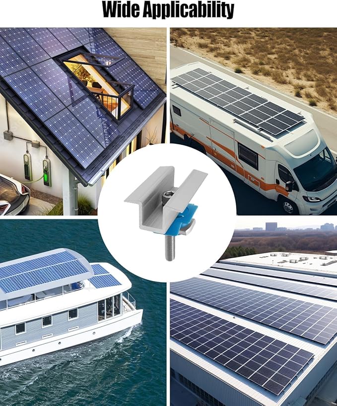 20 PCS Solar Panel Clamps Wide PV Photovoltaic Support Mid Mount Fit for Unistrut System Solar Panel Mounting Bracket with Bolt Nut for Standard Roof Solar Panel