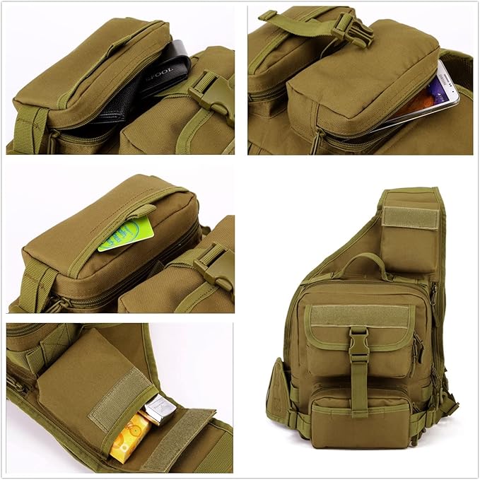 UNISTRENGH Men's Tactical Sling Bag Sling Backpack Military Shoulder Bag MOLLE Assault Range Bag for Outdoor Camping Hunting (CP #)