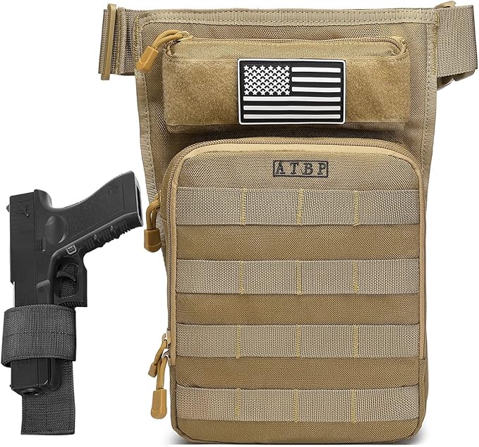 ATBP Motorcycle Tactical Drop Leg Thigh Bag with Holster Handgun Firearm Pistol Bag for Men Hunting Shooting Range Additional 3 Magazine Storage Slots