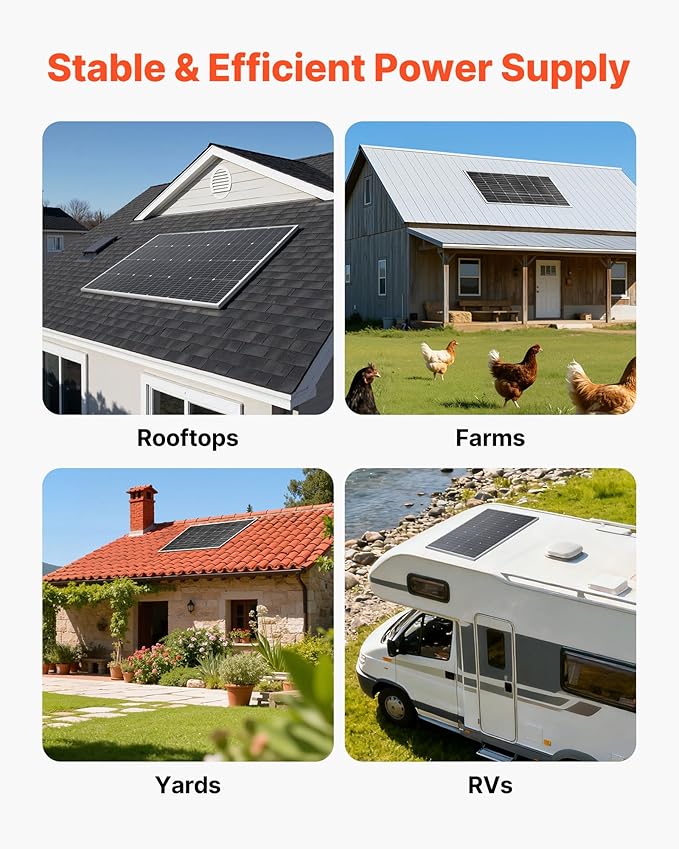 VEVOR 2PCS 100W Monocrystalline Solar Panels 23% High-Efficiency Mono PV Module with Stable MC4 Output &amp Aluminum Frame IP65 Waterproof Solar Panel for Car Boat RV Flat Rooftop Off-Grid Applicat