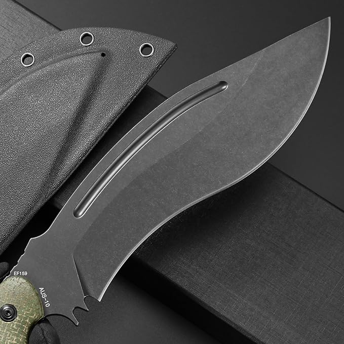 Eafengrow EF159 Fixed Blade Knife AUS-10 Steel Dog Leg shape Blade Micarta Handle Full Tang EDC Tool Straight Knifes for Jungle Camping Hunting Collection(Green)