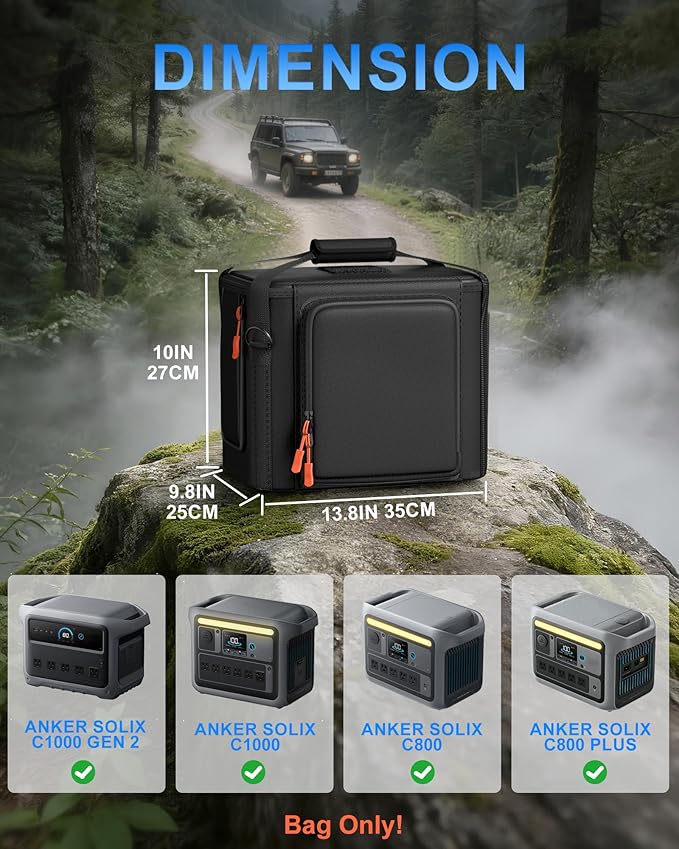 Hautton Carrying Case Compatible with Anker SOLIX C1000 Gen2/C1000/C800/C800X Plus Portable Water Resistant Power Station Storage Bag with Shoulder Strap Handle for Charging Accessories- Black