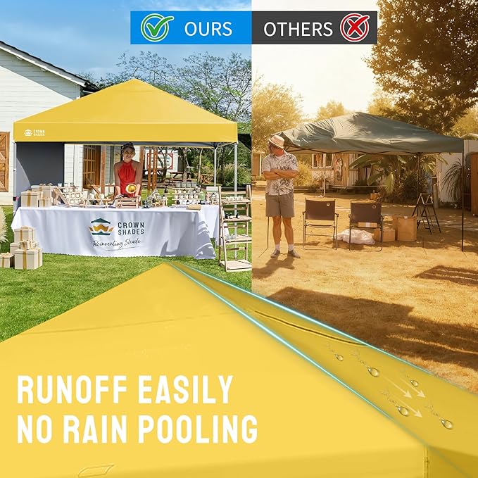 CROWN SHADES 8x8 Pop Up Canopy with 1 Side Wall - Beach Tent with One Push Setup - Outdoor Sun Shade for Events Parties Camping - Gazebo with STO-N-Go Cover Bag (Yellow)