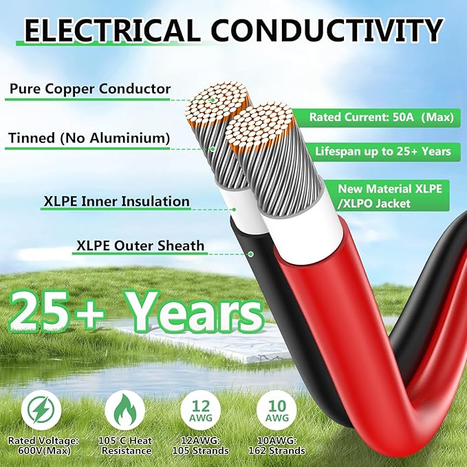 Solar to XT60i Extension Cable 10AWG 30FT XT60i Female to Male Connector for RV Foldable Solar Panel Portable Power Station Solar Generator