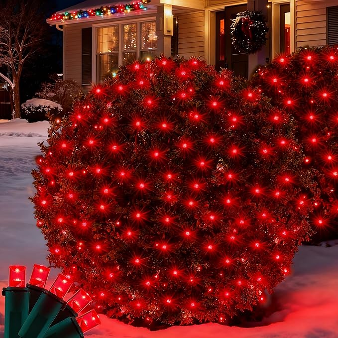 Led Christmas Net Lights for Bushes 132LED 6FT x 6FT Connectable UL Certified Net Lights for Bushes Tree Shrubs Xmas Trunk Green Wire Christmas Decorations