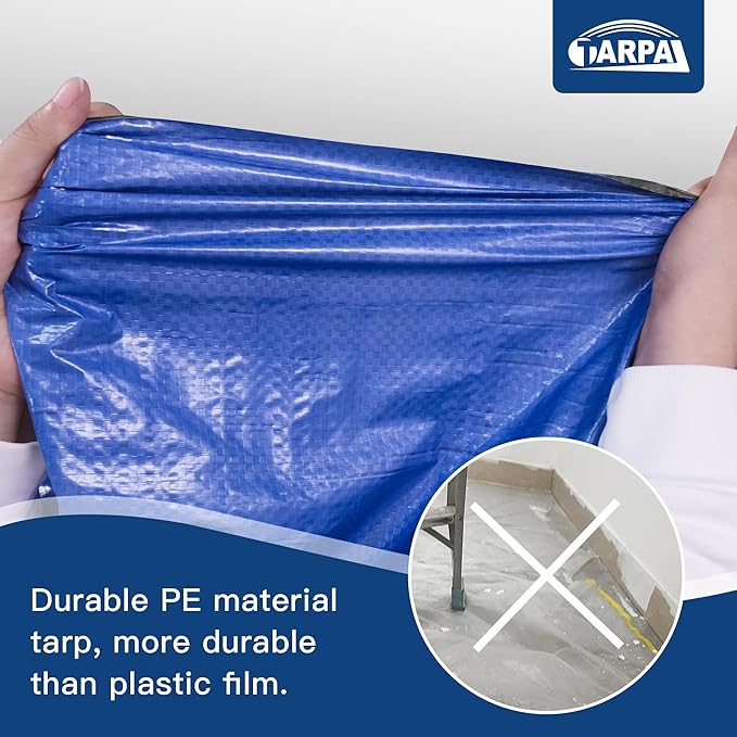 TARPAL 3x200 Feet Tarp Roll 5mil Waterproof Tarps polyethylene Multipurpose Tarp Cover Dustproof Tear Resistant for Decoration Painting Home use（Green/Blue）