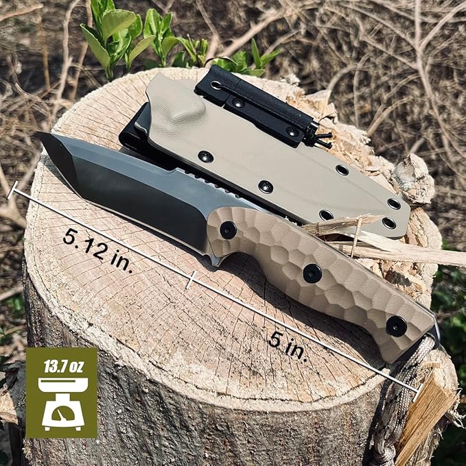 VG-10 Steel Survival Knife with G10 Handle &amp K-Sheath - 10 Tactical Outdoor Knife Fire Starter Kit Multi-Position Carry