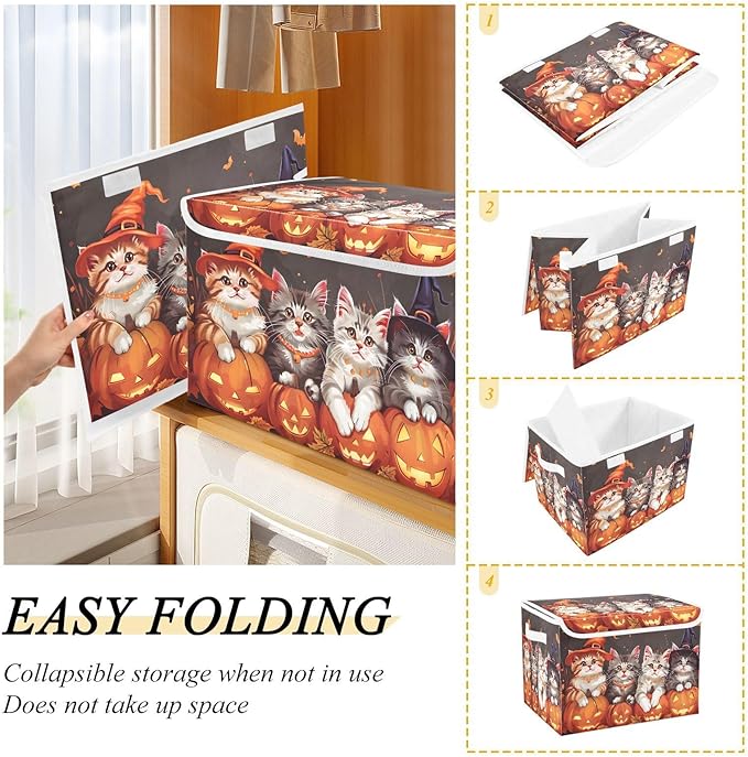 senya Halloween Baskets Collapsible Storage Bins with Lids Halloween Pumpkin Cat E Storage Boxes Clothes Baskets for Organizing