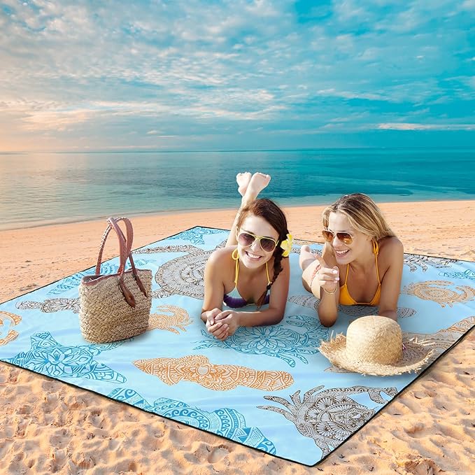 Beach Blanket Waterproof Sandproof Beach Mat 79 X 83/10'x9'for 2-8 Adults Quick Drying Outdoor Picnic Mat Beach Accessories for Travel Camping Hiking