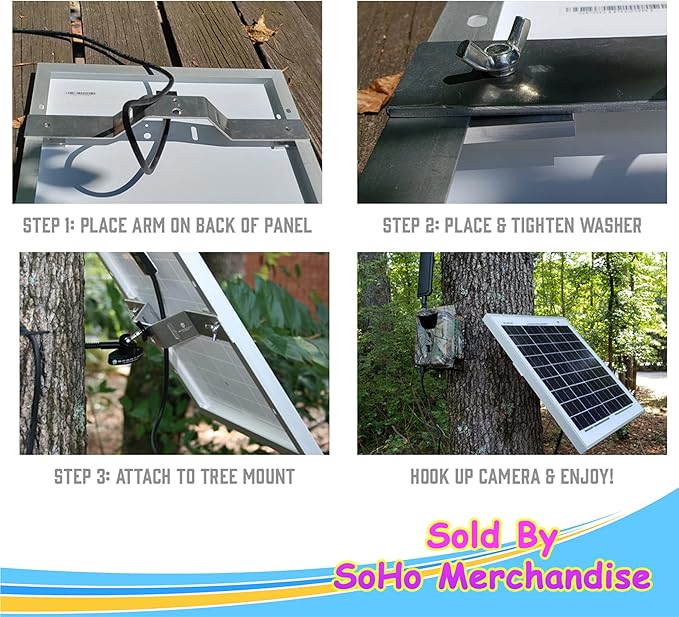 Spartan Camera Spartan Trail Camera Solar Panel - 15W 12V 20inch - Solar Panel for Spartan GoLive or Ghost w/ Cable Bracket Battery Charger Kit Package Metallic
