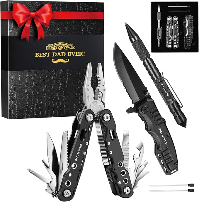 Multitool Gifts for Father Dad Gift Set with 14 in 1 Multi-tool Pliers Pocket Knife &amp Tactical Pen | Premium EDC Survival Kit for Camping Car Emergency | Unique Practical Gift for Father Dad Hi