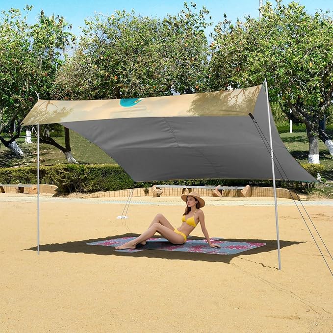 ALAZA Green Flamingos Beach Tent Sun Shelter UPF50+ Protection Beach Shade Canopy w/ 4 Sandbags for Outdoor Camping Fishing Backyard Fun Picnic 10x9 ft