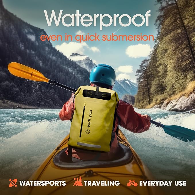 Earth Pak Waterproof Backpack - Heavy Duty Roll-Top Closure with Easy Access Front-Zippered Pocket and Cushioned Padded Back Panel for Comfort with IPX8 Waterproof Phone Case