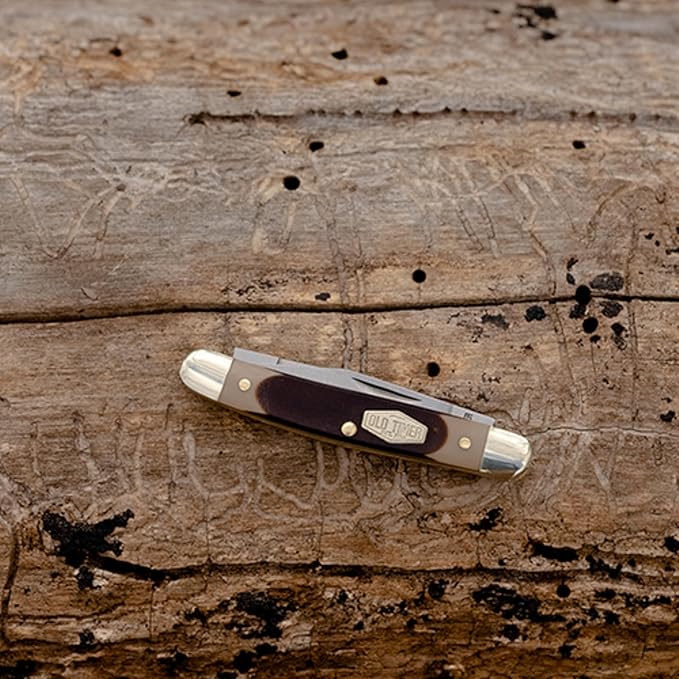 Old Timer 104OT Small Canoe 4.7in Stainless Steel Traditional Folding Pocket Knife with Clip Point and Drop Point Blades Sawcut Handle and Convenient Size for EDC Camping Hunting and Outdoors