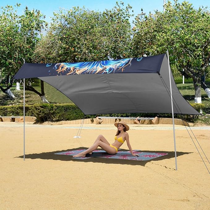 ALAZA Ice Lion Portrait Beach Tent Sun Shelter UPF50+ Protection Beach Shade Canopy w/ 4 Sandbags for Outdoor Camping Fishing Backyard Fun Picnic 10x9 ft