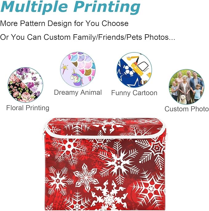 CaTaKu Large Fabric Storage Bins With LidsRed Snowflakes Christmas Storage Boxes With Handles for Organizing Clothes Collapsible Storage Cube Bins Baskets for Shelves
