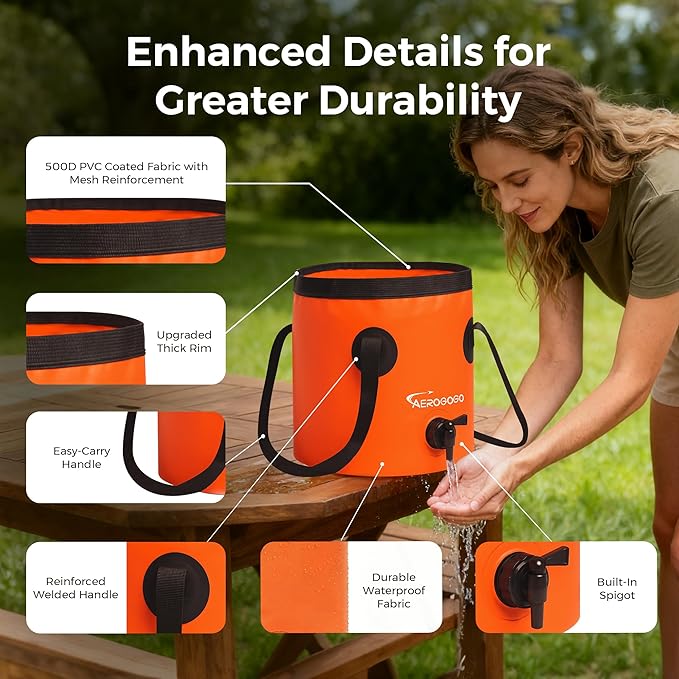 Portable Shower for Camping Rechargeable Shower Pump with LED Display 3-Level Spray Modes Bundled with Collapsible Bucket with Spigot 4 Gallon Portable Foldable Bucket with Handle for Camping