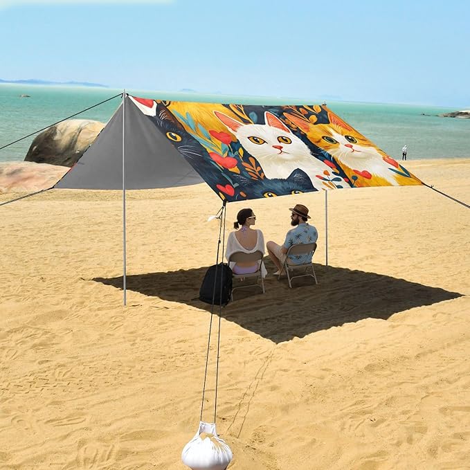 ALAZA Colorful Cat Pattern Beach Tent Sun Shelter Portable Canopy Sunshade for Outdoor Camping Picnics Backyard Fun 10x9 ft